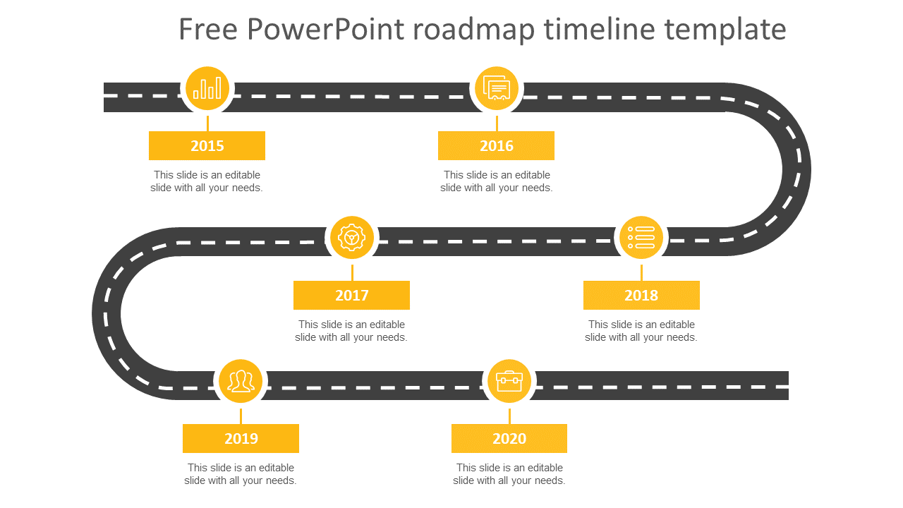 Yellow Roadmap Timeline PowerPoint Templates